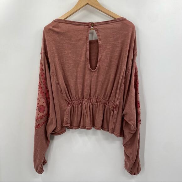Free People Pink Balloon Dolman Sleeve Embroidered Boho Blouse - Picture 7 of 7